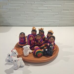 Traditional Guatemalan Nativity Scene Hand-Formed Clay With Hand-Woven Fabrics